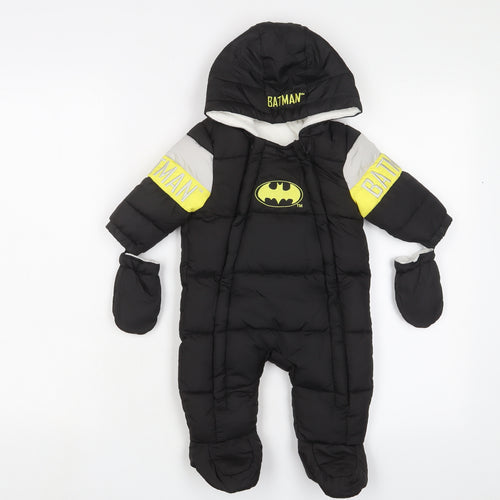 Batman Boys Black Quilted Snowsuit Size 3-6 Months Zip - Embroidered