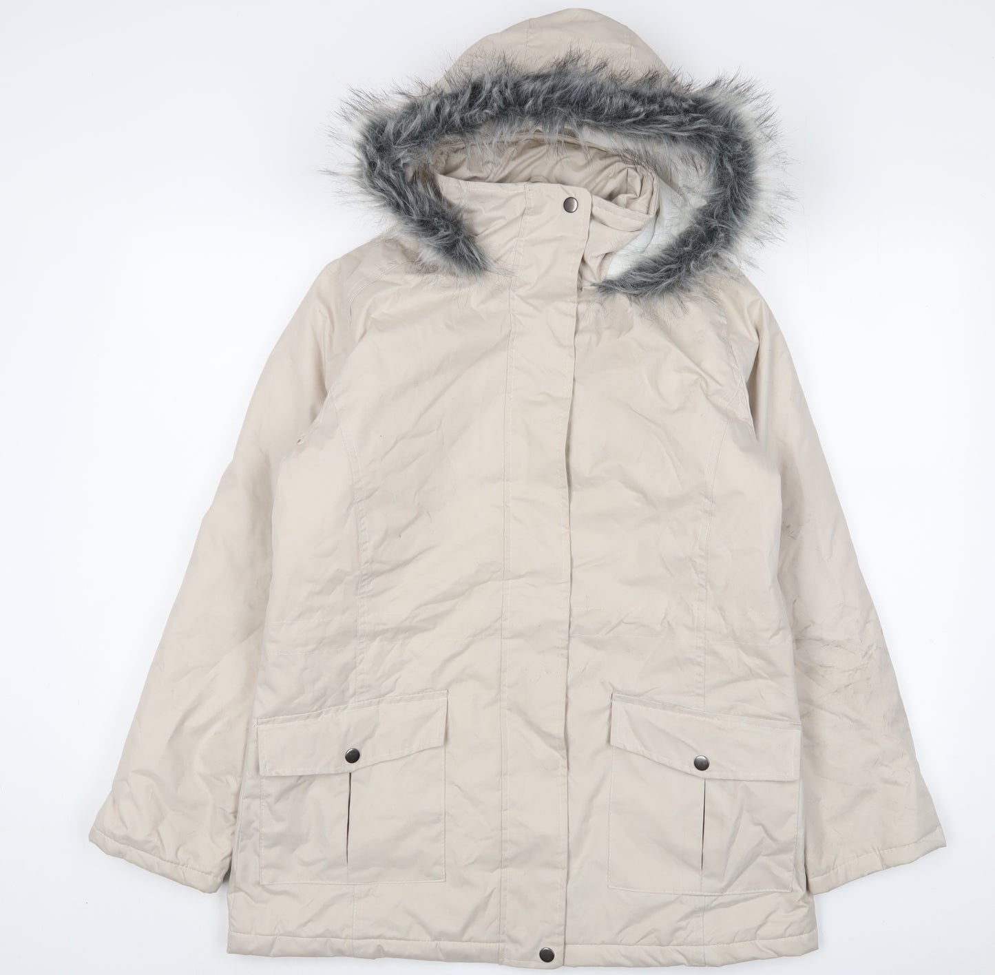 Atlas Womens Beige Parka Coat Size 8 Zip