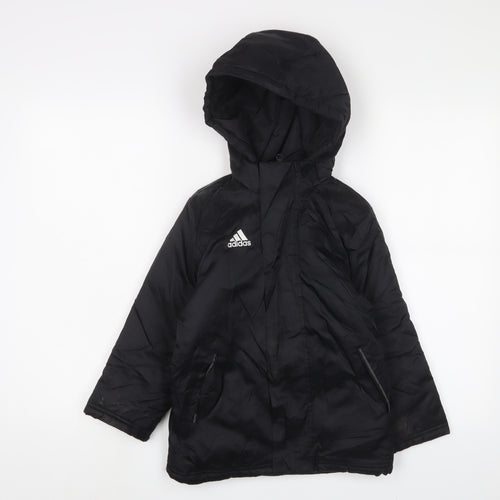 adidas Boys Black Basic Coat Coat Size 5-6 Years Zip - Logo