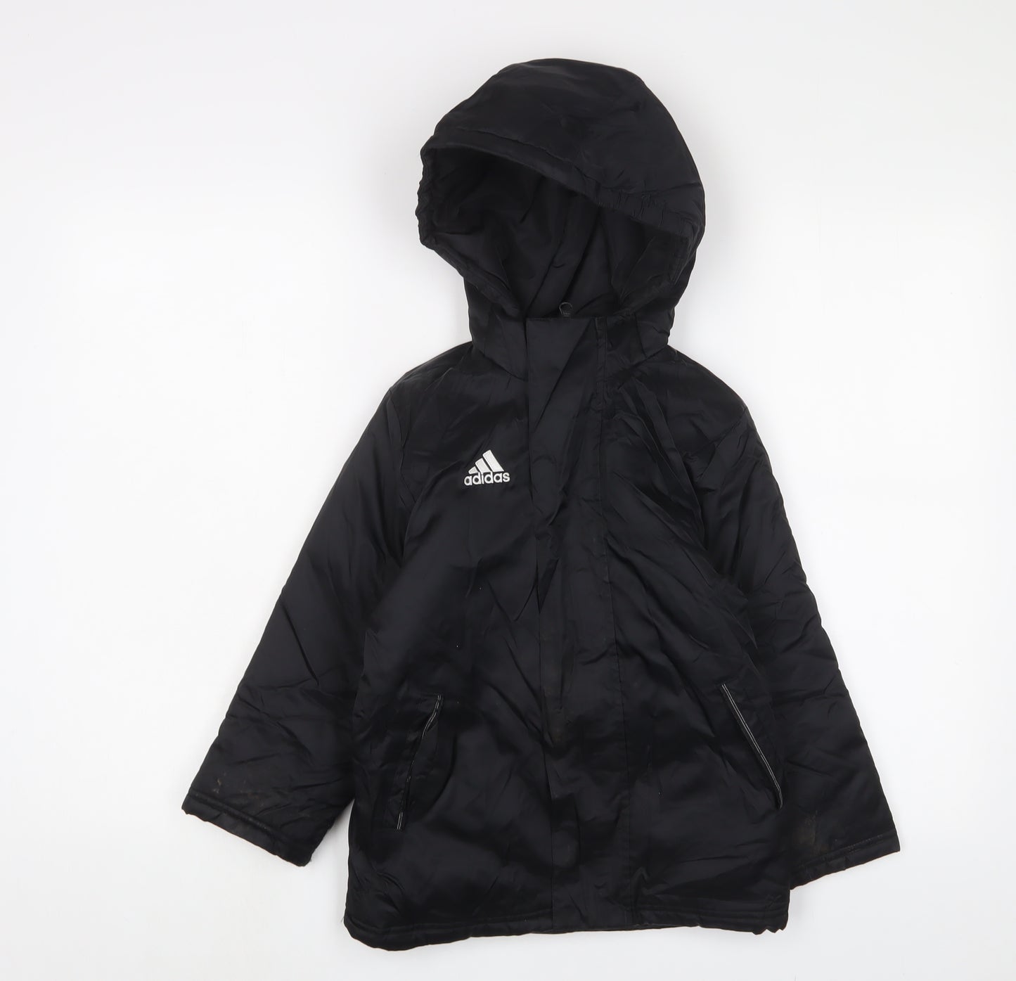 adidas Boys Black Basic Coat Coat Size 5-6 Years Zip - Logo