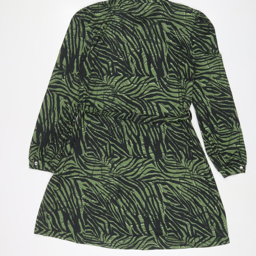 Oasis Womens Green Animal Print Polyester A-Line Size S Collared Button - Belted