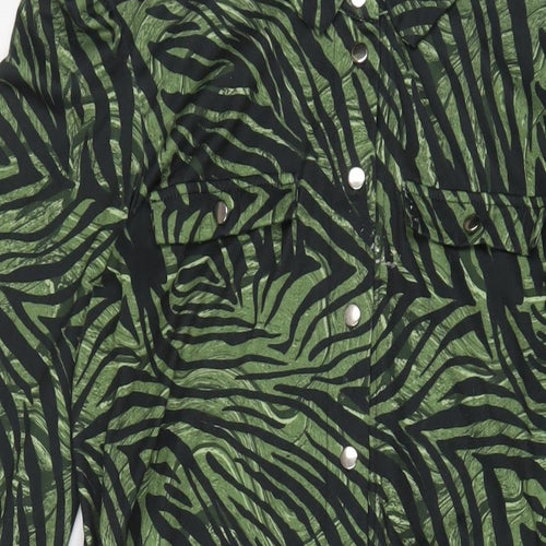 Oasis Womens Green Animal Print Polyester A-Line Size S Collared Button - Belted