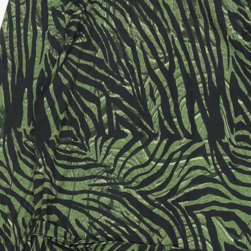 Oasis Womens Green Animal Print Polyester A-Line Size S Collared Button - Belted