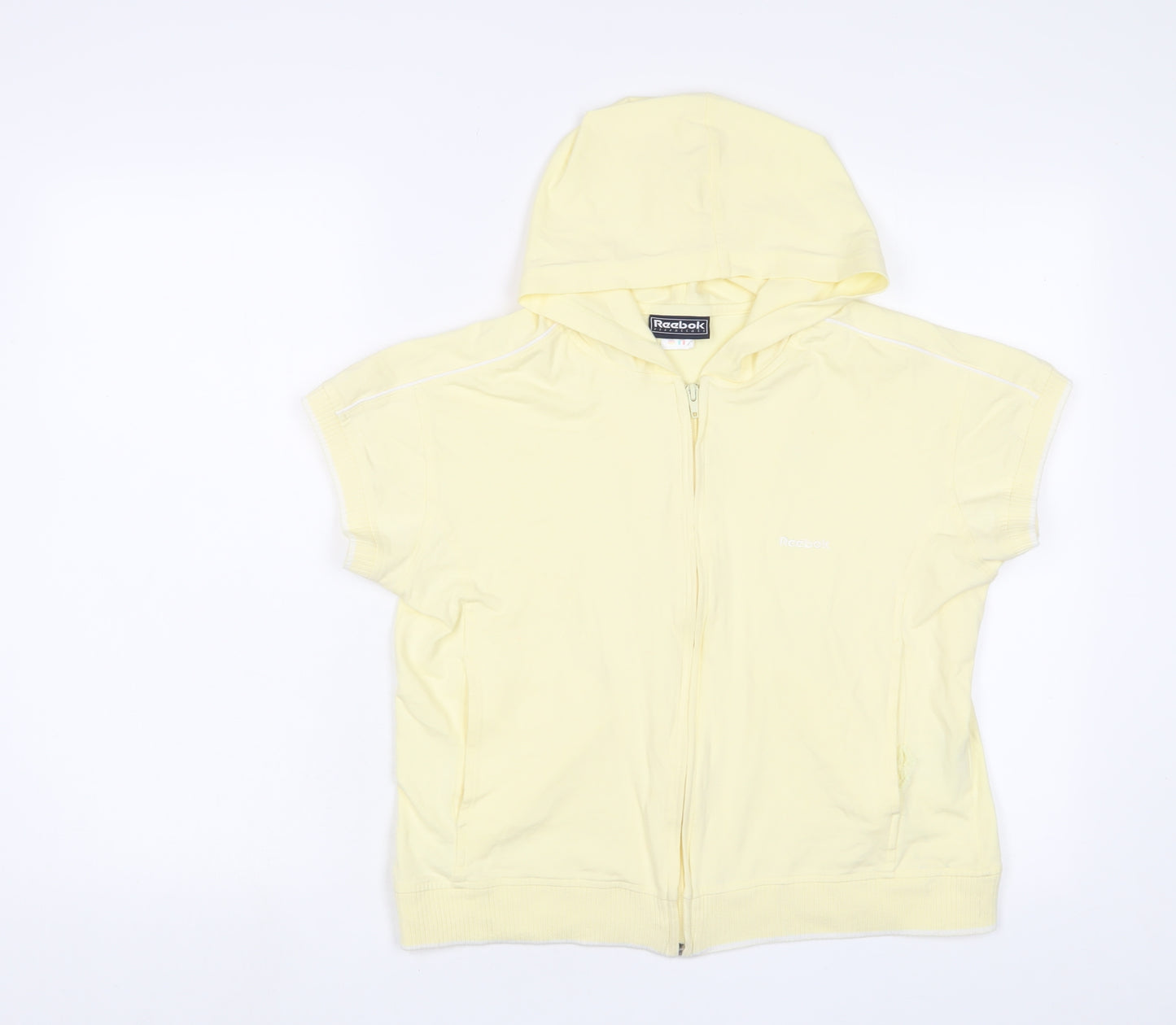 Reebok Womens Yellow Cotton Full Zip Hoodie Size 16 Zip - Logo, Embroidered