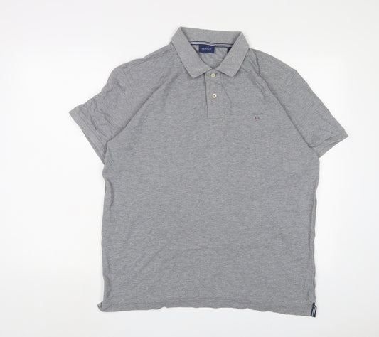 GANT Mens Grey Cotton Polo Size XL Collared Button - Logo, Embroidered