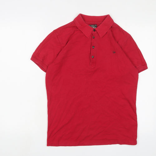 Diesel Mens Red Cotton Polo Size S Collared Button - Logo, Embroidered