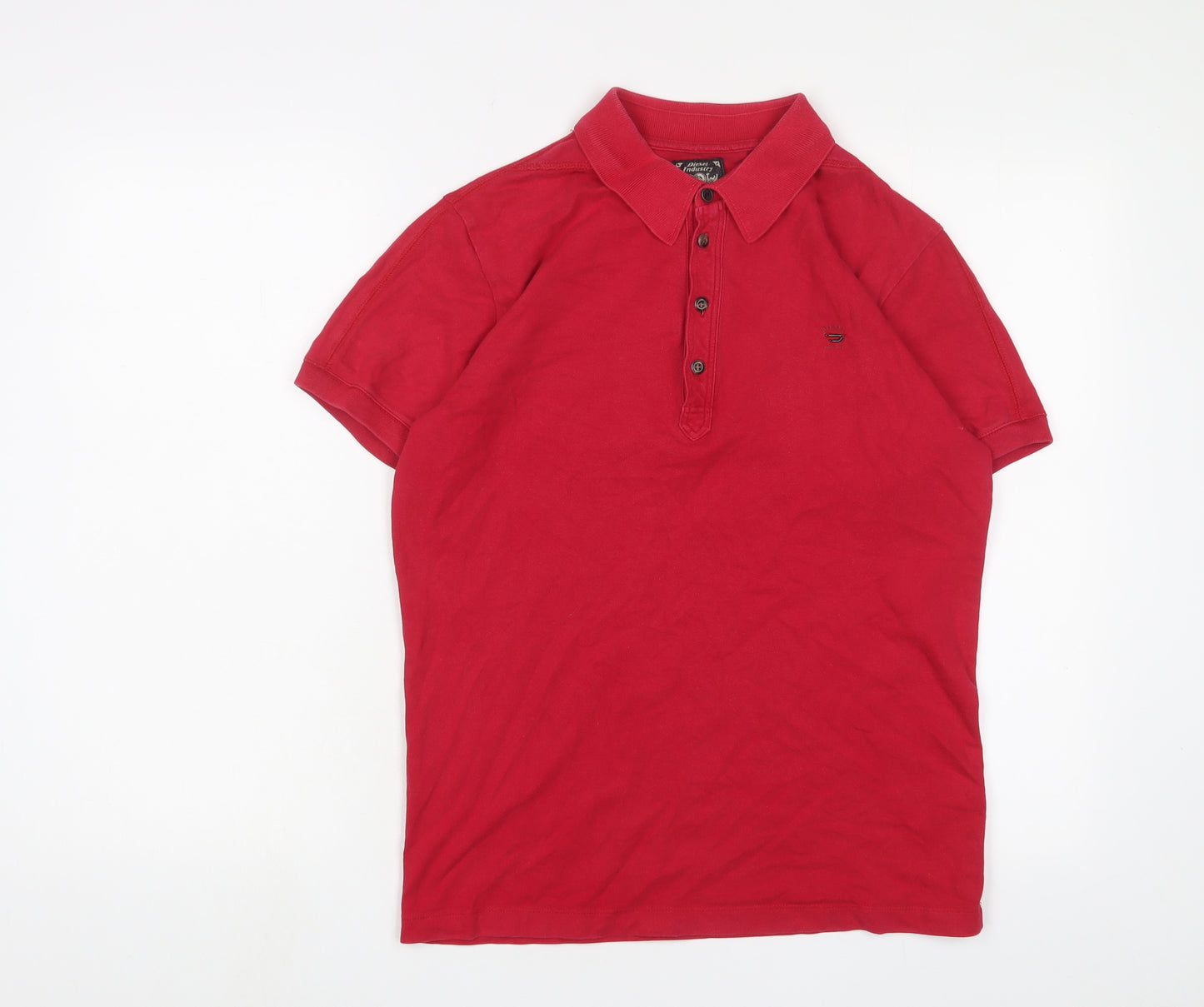 Diesel Mens Red Cotton Polo Size S Collared Button - Logo, Embroidered