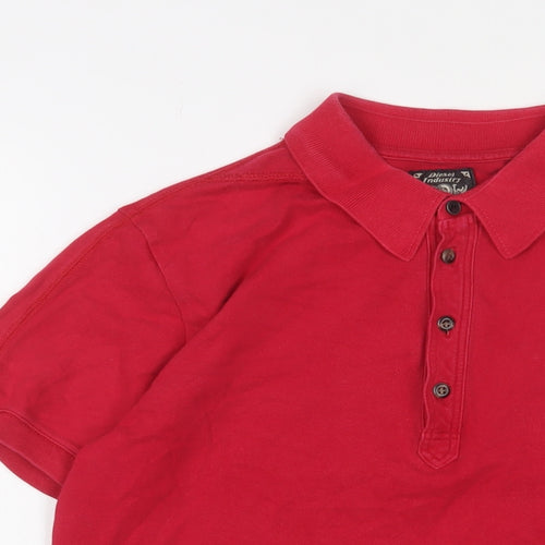 Diesel Mens Red Cotton Polo Size S Collared Button - Logo, Embroidered