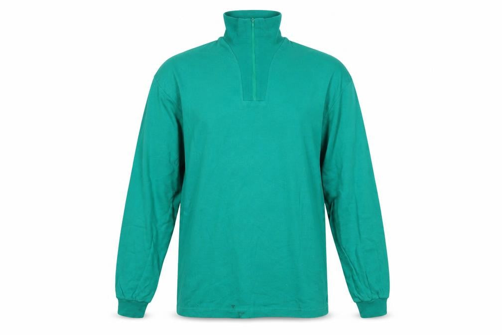 Front view of St Michael men’s green cotton pullover sweatshirt, size M