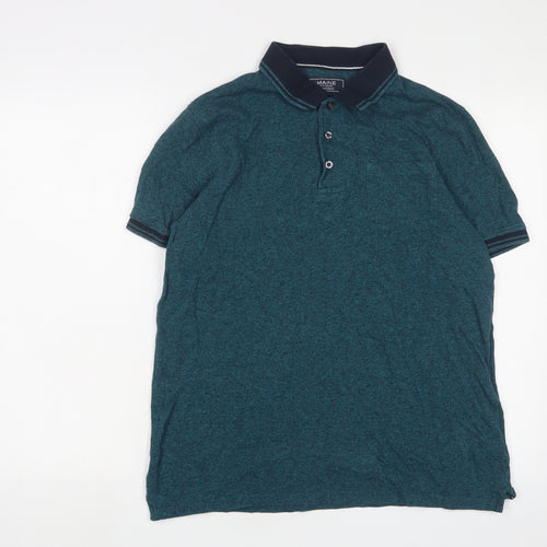 Maine Mens Blue Cotton Polo Size M Collared Button