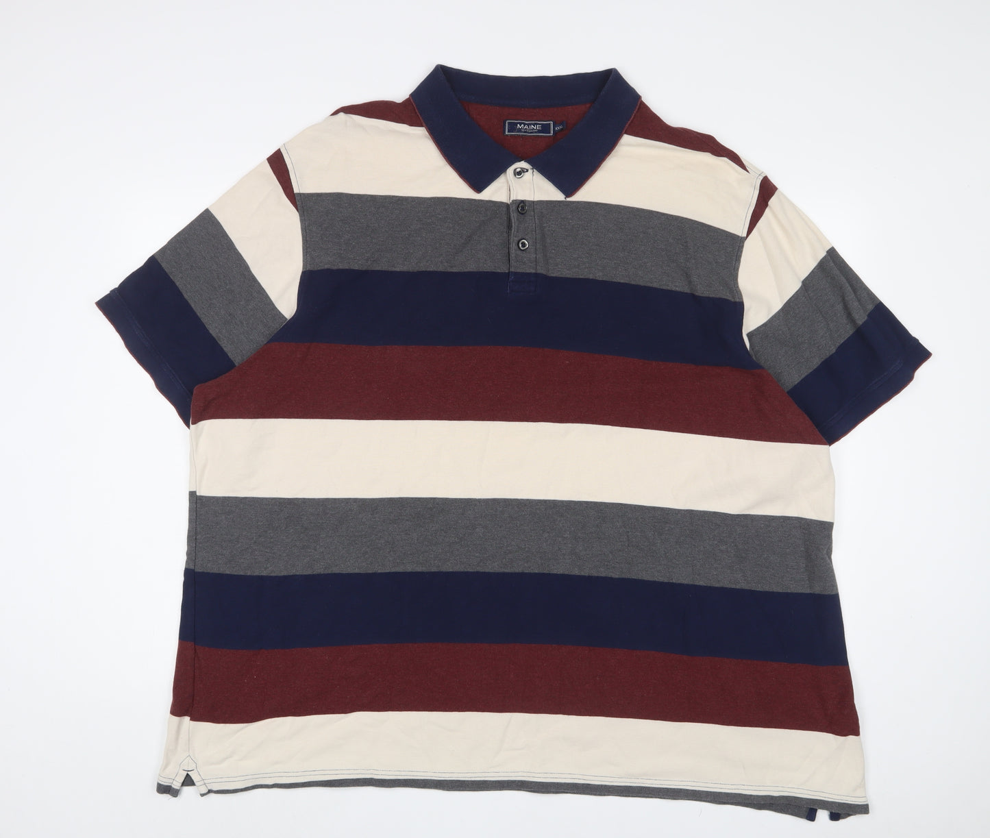 Maine Mens Multicoloured Striped Cotton Polo Size 3XL Collared Button