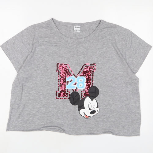 Disney Womens Grey Polyester Cropped T-Shirt Size 20 Collared - Minnie Mouse