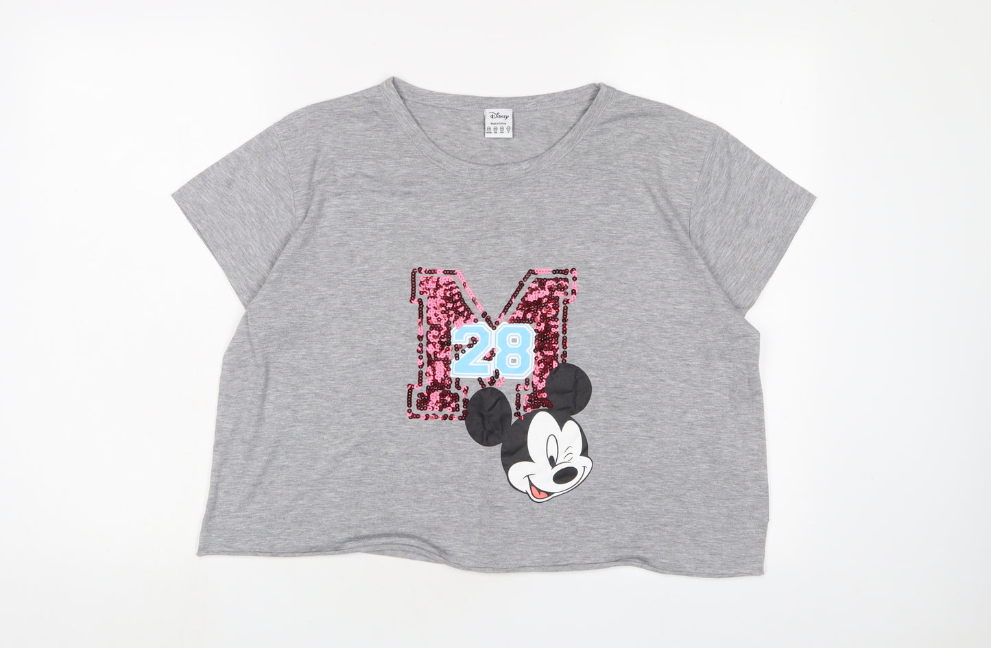 Disney Womens Grey Polyester Cropped T-Shirt Size 20 Collared - Minnie Mouse
