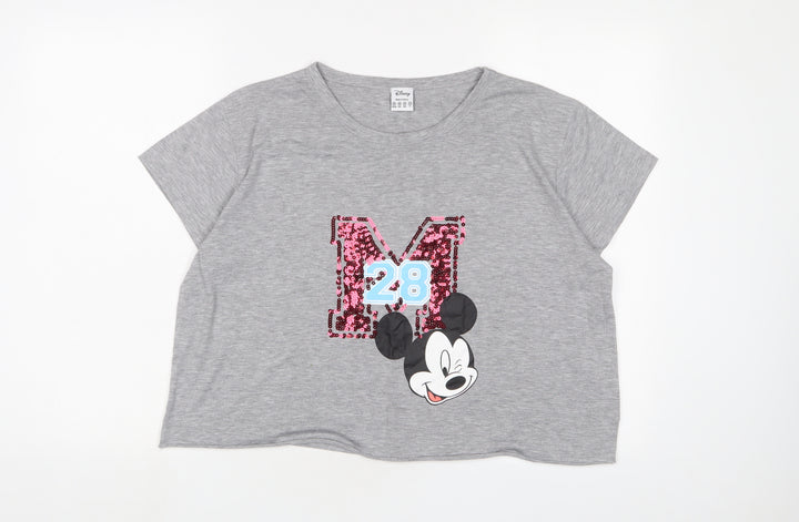 Disney Womens Grey Polyester Cropped T-Shirt Size 20 Collared - Minnie Mouse