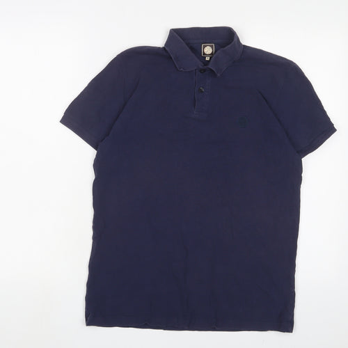 Pretty Green Mens Blue Cotton Polo Size M Collared Button - Logo, Embroidered