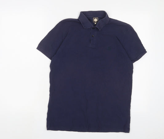 Pretty Green Mens Blue Cotton Polo Size M Collared Button - Logo, Embroidered