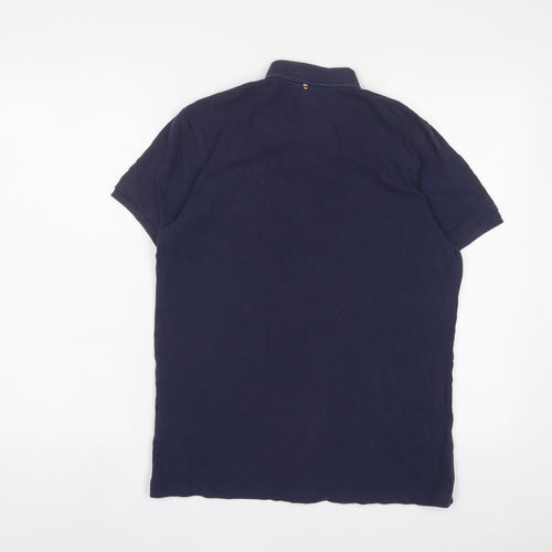 Pretty Green Mens Blue Cotton Polo Size M Collared Button - Logo, Embroidered