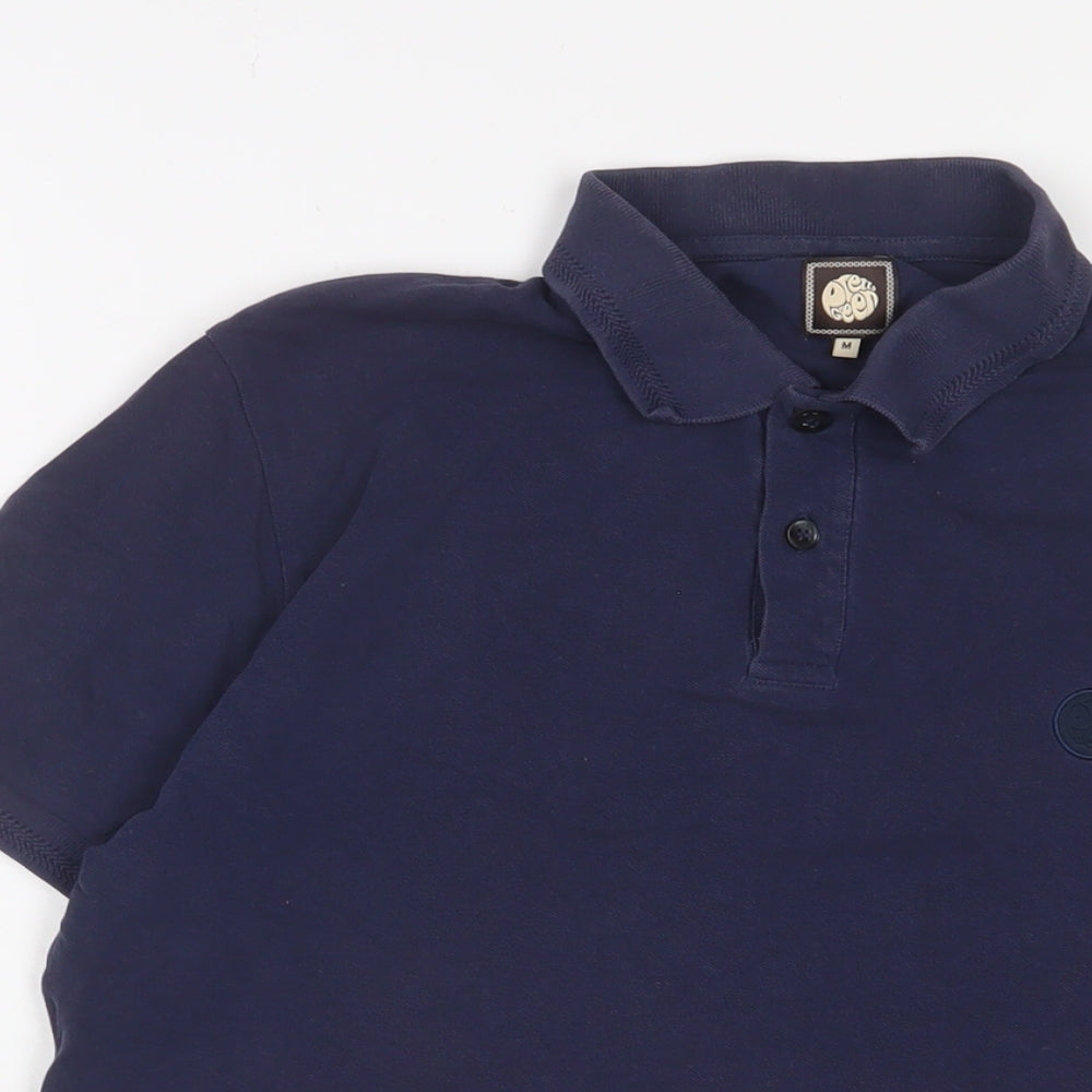 Pretty Green Mens Blue Cotton Polo Size M Collared Button - Logo, Embroidered