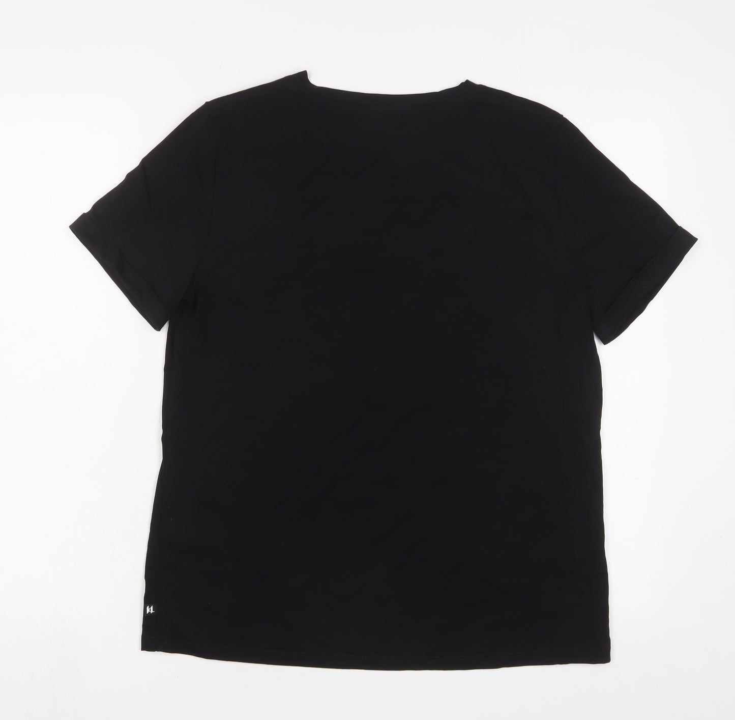 Karl Lagerfeld Womens Black Cotton Basic T-Shirt Size M V-Neck