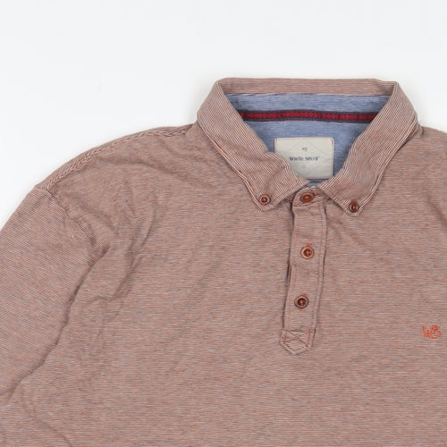 White Stuff Mens Brown Cotton Polo Size M Collared Button - Logo, Embroidered