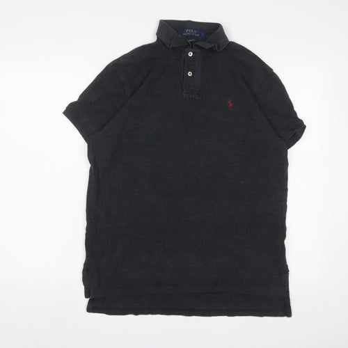 Ralph Lauren Mens Grey Cotton Polo Size L Collared Button - Logo, Embroidered