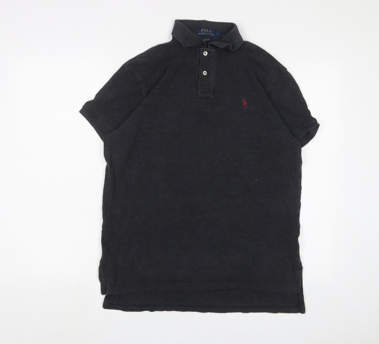 Ralph Lauren Mens Grey Cotton Polo Size L Collared Button - Logo, Embroidered