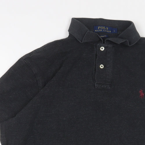 Ralph Lauren Mens Grey Cotton Polo Size L Collared Button - Logo, Embroidered