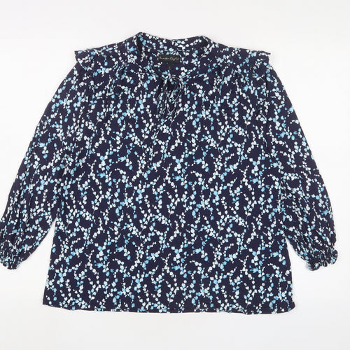 Phase Eight Womens Blue Geometric Polyester Basic Blouse Size 12 Collared