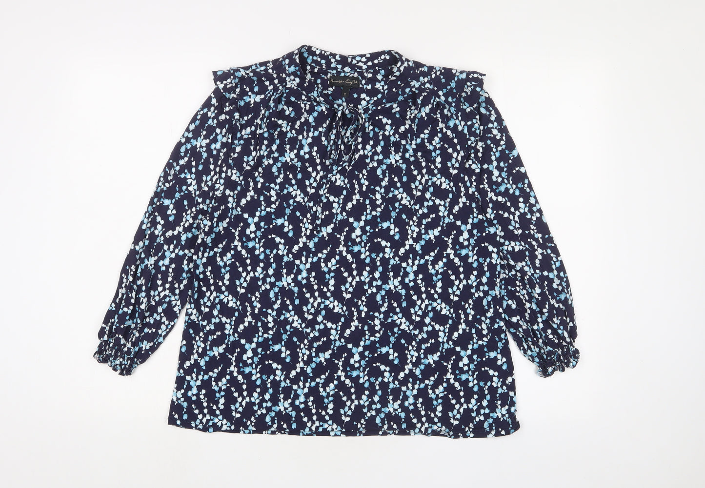 Phase Eight Womens Blue Geometric Polyester Basic Blouse Size 12 Collared