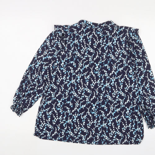 Phase Eight Womens Blue Geometric Polyester Basic Blouse Size 12 Collared