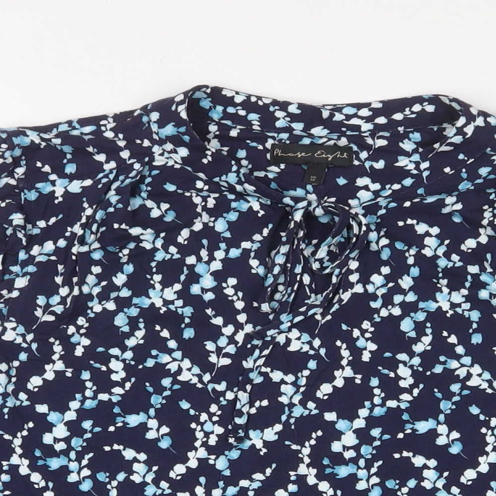 Phase Eight Womens Blue Geometric Polyester Basic Blouse Size 12 Collared