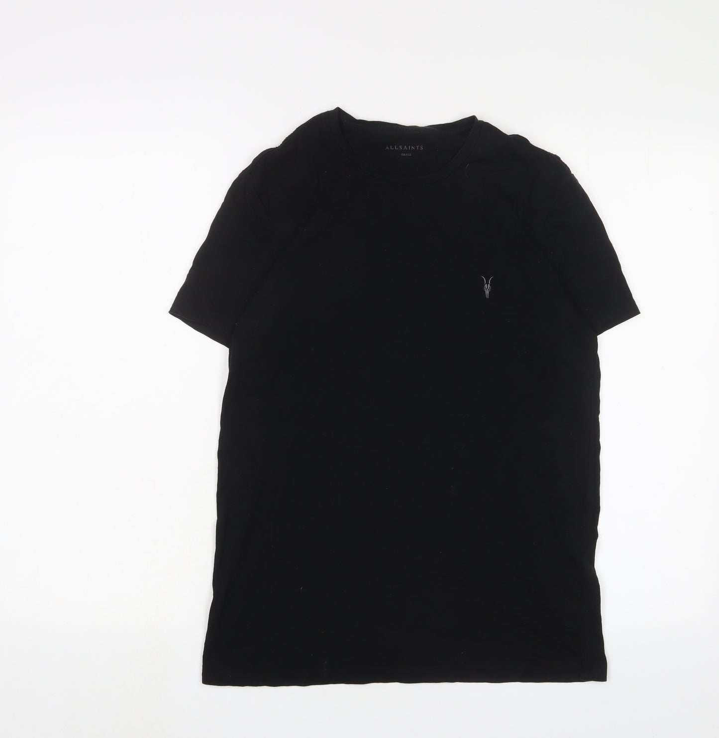 AllSaints Mens Black Cotton T-Shirt Size S Crew Neck - Logo, Embroidered