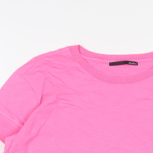 Le Comte Womens Pink Cotton Basic T-Shirt Size 16 Crew Neck