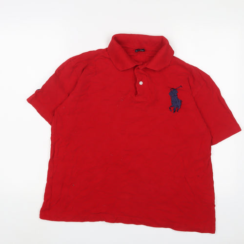 Ralph Lauren Mens Red Cotton Polo Size 2XL Collared Button - Logo, Embroidered