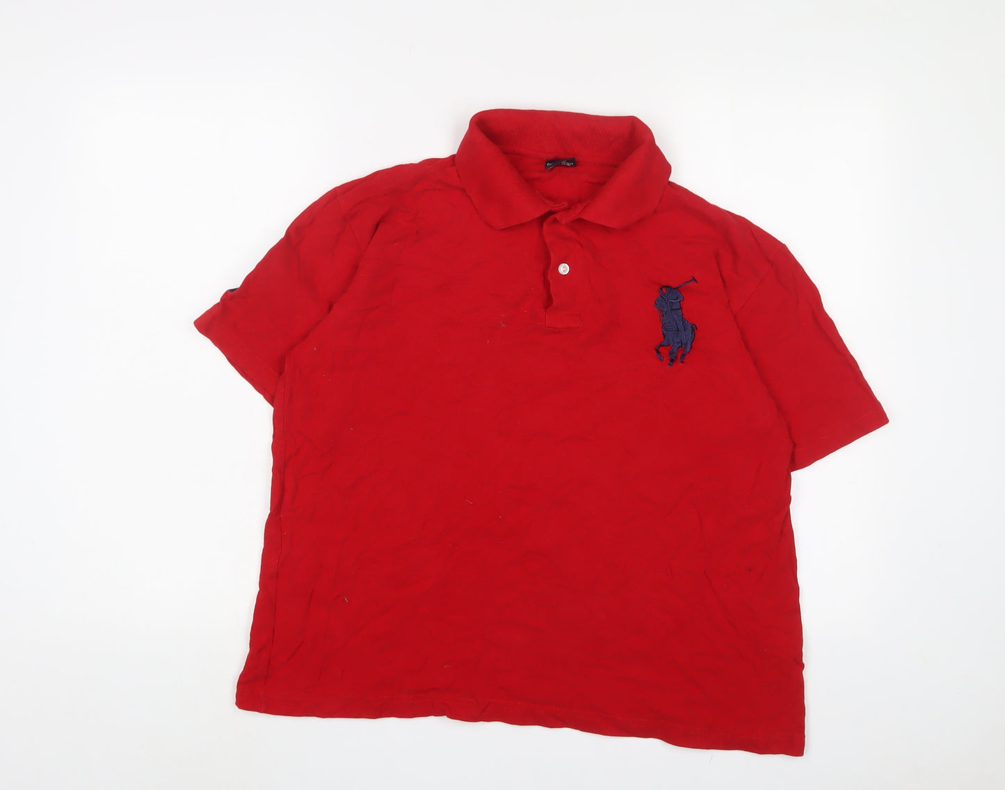 Ralph Lauren Mens Red Cotton Polo Size 2XL Collared Button - Logo, Embroidered