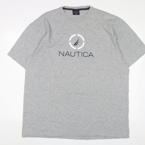 Nautica Mens Grey Cotton T-Shirt Size XL Crew Neck - Logo