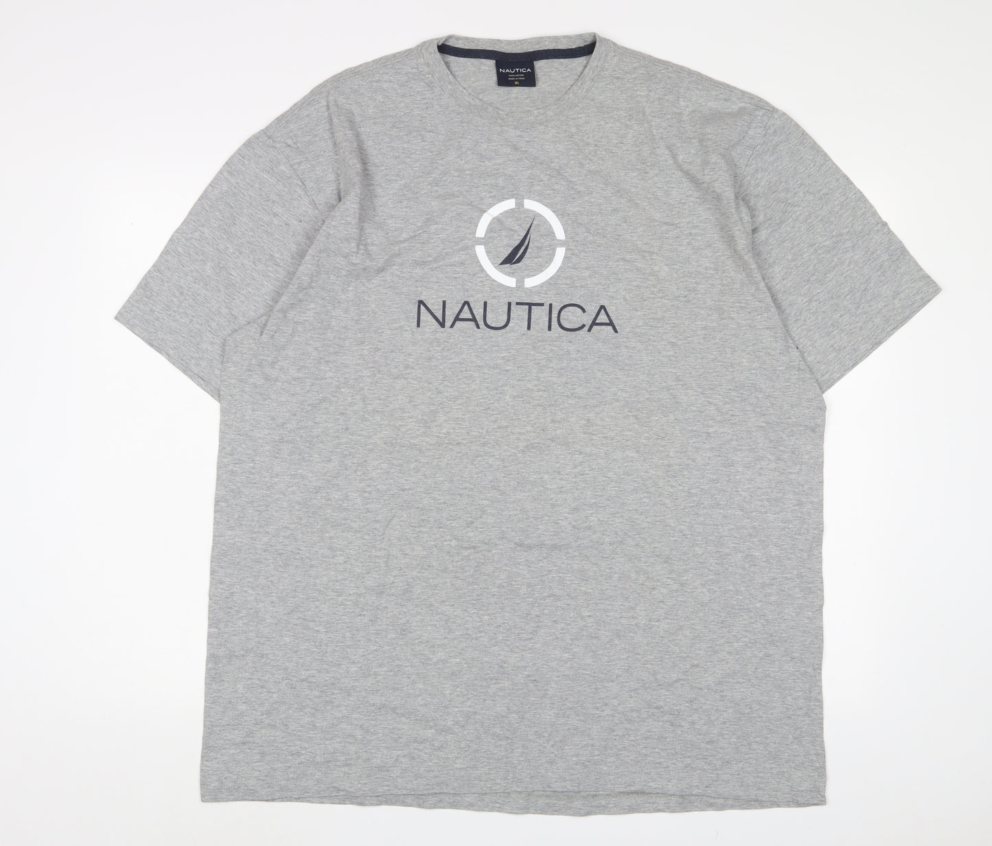 Nautica Mens Grey Cotton T-Shirt Size XL Crew Neck - Logo