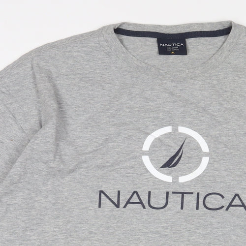 Nautica Mens Grey Cotton T-Shirt Size XL Crew Neck - Logo