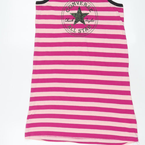 Converse Girls Pink Striped Cotton Tank Dress Size 13-14 Years Scoop Neck Pullover - 13-16 Years