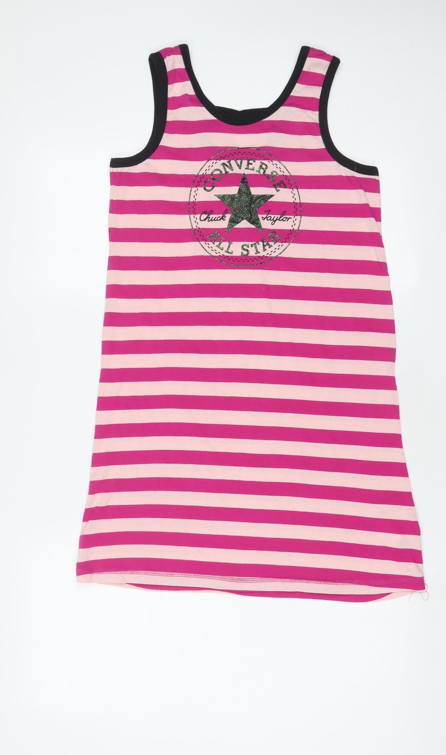 Converse Girls Pink Striped Cotton Tank Dress Size 13-14 Years Scoop Neck Pullover - 13-16 Years