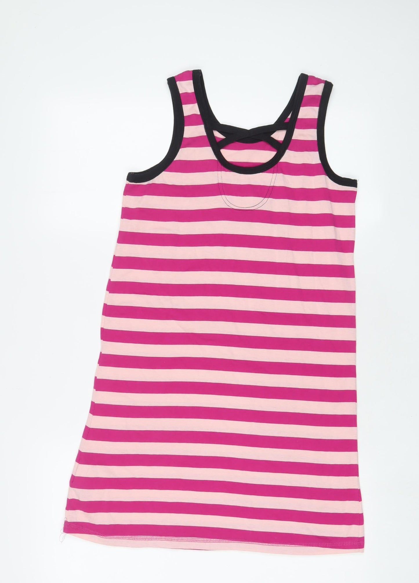Converse Girls Pink Striped Cotton Tank Dress Size 13-14 Years Scoop Neck Pullover - 13-16 Years