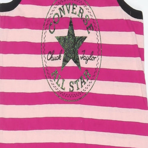 Converse Girls Pink Striped Cotton Tank Dress Size 13-14 Years Scoop Neck Pullover - 13-16 Years