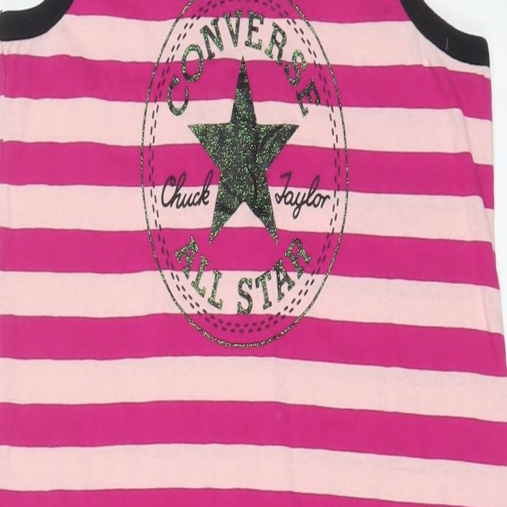 Converse Girls Pink Striped Cotton Tank Dress Size 13-14 Years Scoop Neck Pullover - 13-16 Years