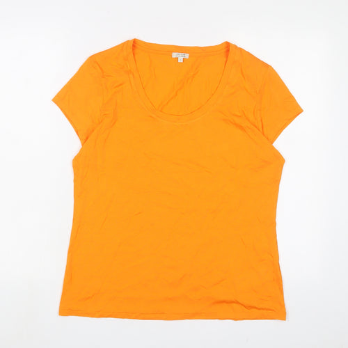 Jigsaw Womens Orange Cotton Basic T-Shirt Size L Scoop Neck