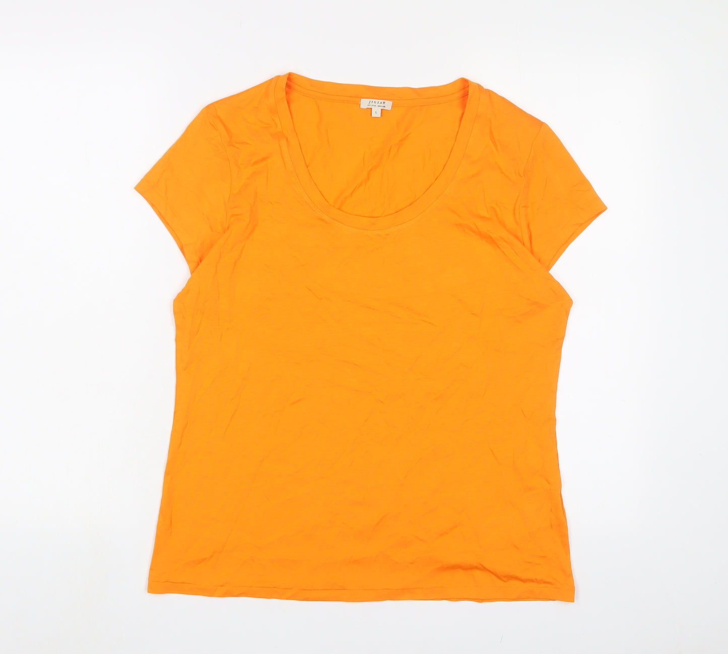 Jigsaw Womens Orange Cotton Basic T-Shirt Size L Scoop Neck