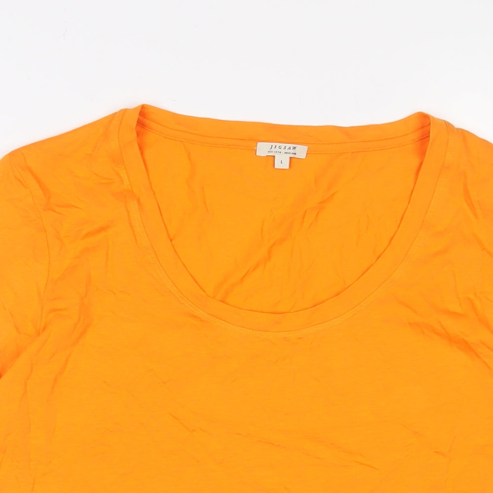 Jigsaw Womens Orange Cotton Basic T-Shirt Size L Scoop Neck