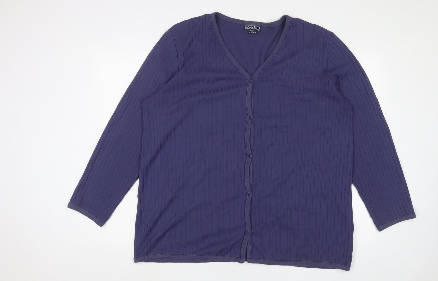 Lands' End Womens Blue V-Neck Cotton Cardigan Jumper Size 18