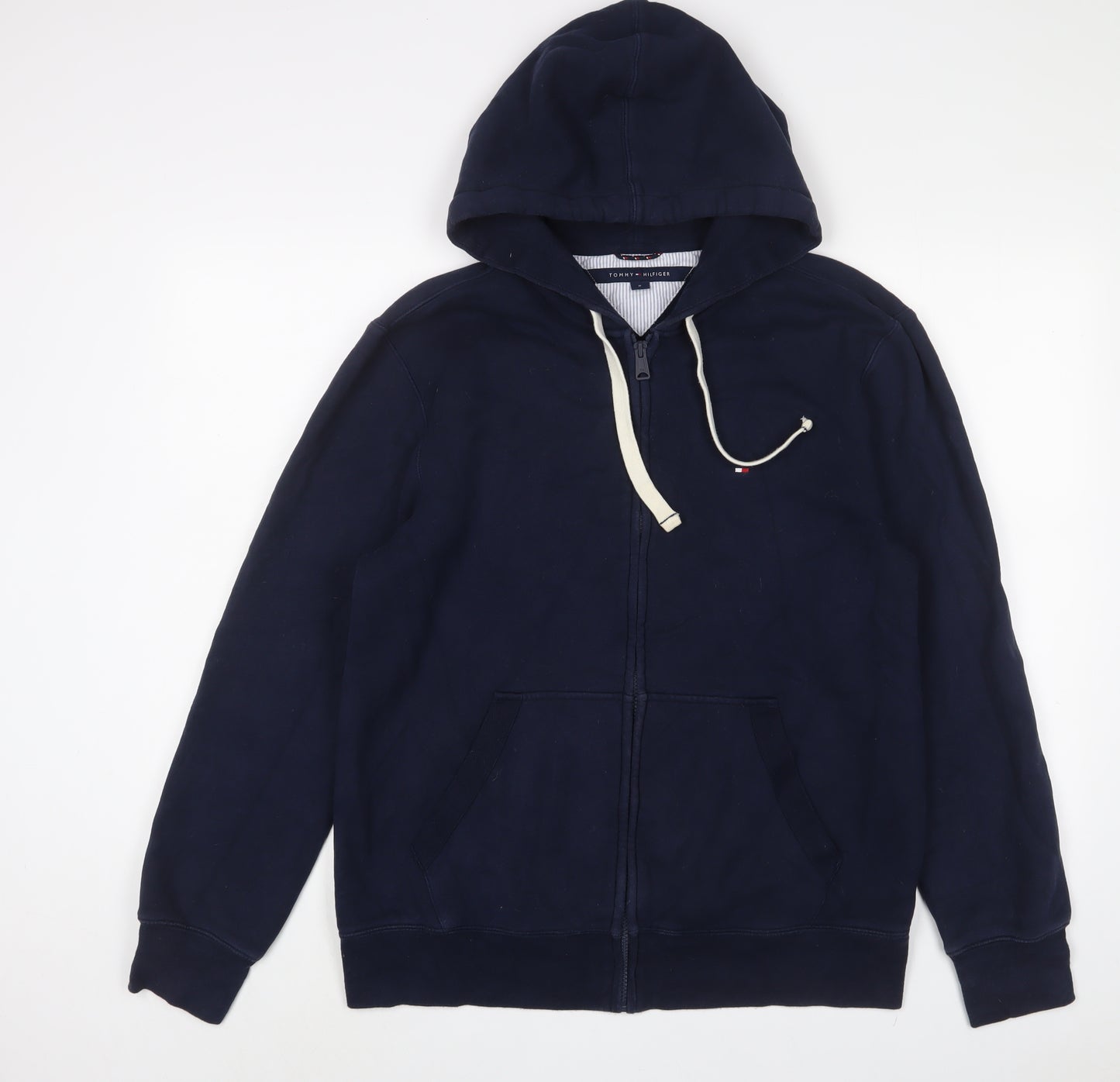 Tommy Hilfiger Mens Blue Cotton Full Zip Hoodie Size M - Logo, Embroidered