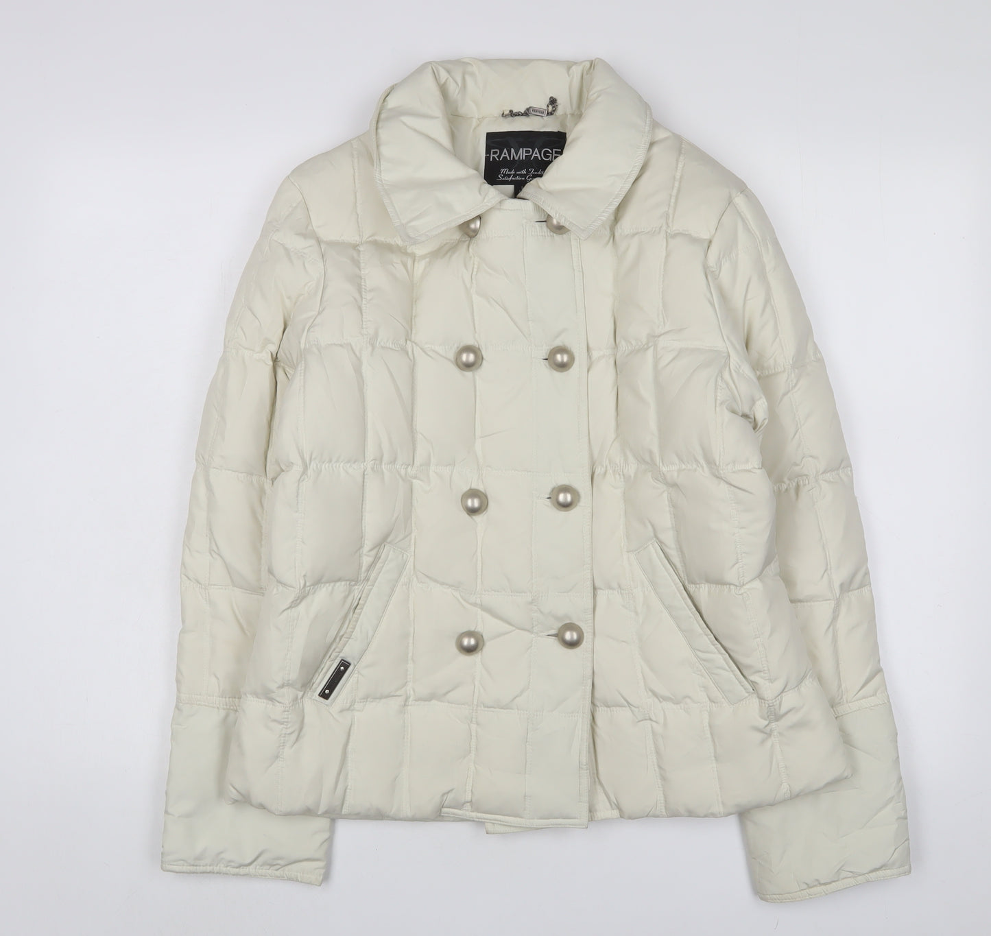 Rampage Womens White Quilted Coat Size L Button