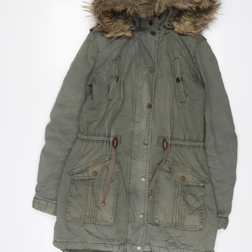 Fat Face Womens Green Parka Coat Size 8 Zip